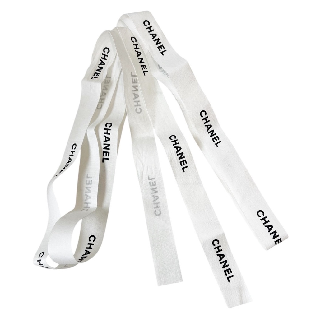 CHANEL Gift Wrap Ribbon White Black 92"